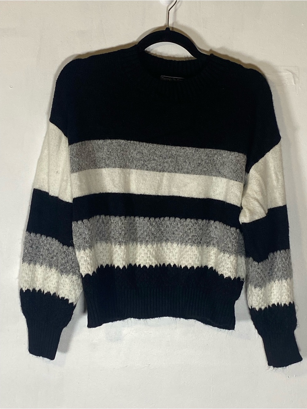 Colorblock Knit Sweater Black Gray Cream Cozy Soft Girl Minimalist M Academia